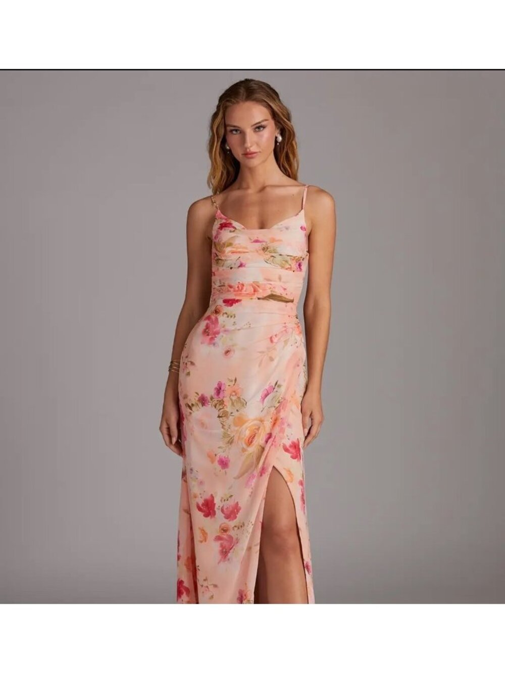 Azazie Deandra Pink Orange Floral Bridesmaid Altered Dress Size A2 NWT